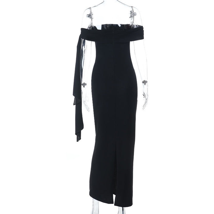 שמלת מקסי אלגנטית כתפיים חשופות בעיטור שובלים  - קורן