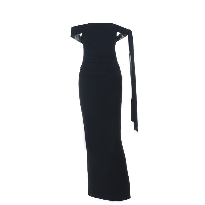 שמלת מקסי אלגנטית כתפיים חשופות בעיטור שובלים  - קורן