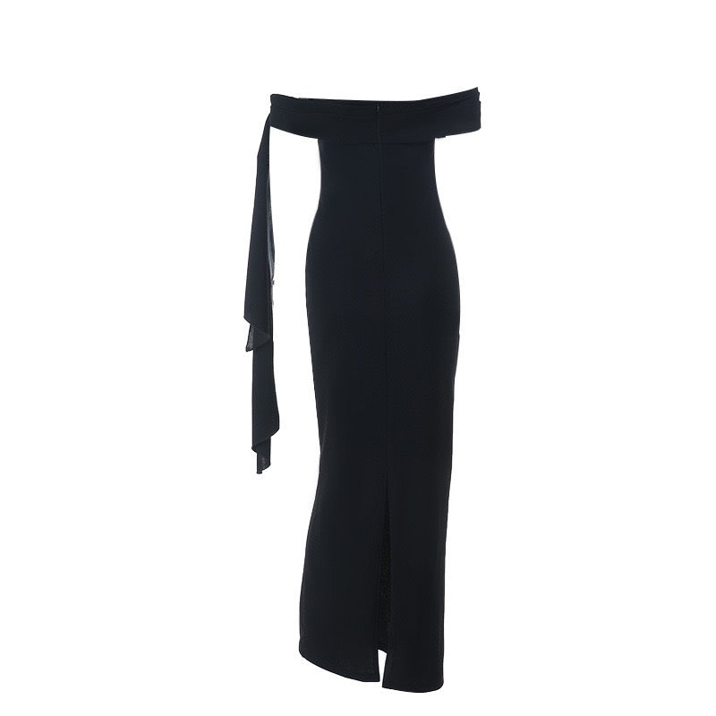 שמלת מקסי אלגנטית כתפיים חשופות בעיטור שובלים  - קורן