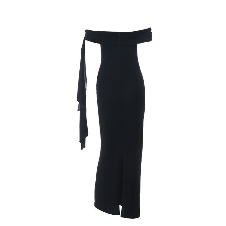 שמלת מקסי אלגנטית כתפיים חשופות בעיטור שובלים  - קורן