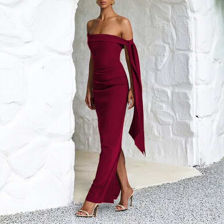 שמלת מקסי אלגנטית כתפיים חשופות בעיטור שובלים  - קורן