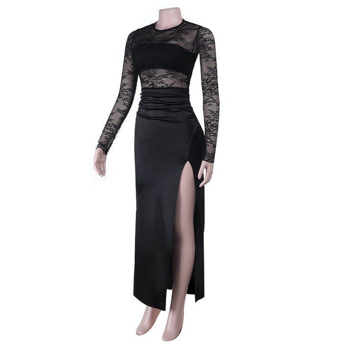 שמלת מקסי סאטן בעיצוב תחרה - קארן