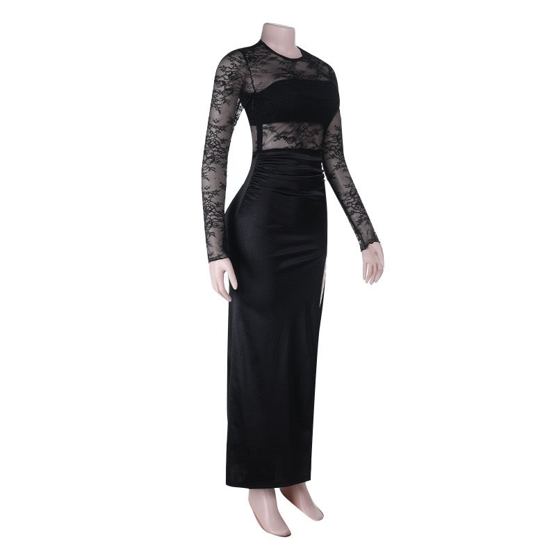 שמלת מקסי סאטן בעיצוב תחרה - קארן