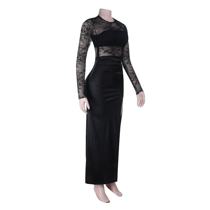 שמלת מקסי סאטן בעיצוב תחרה - קארן