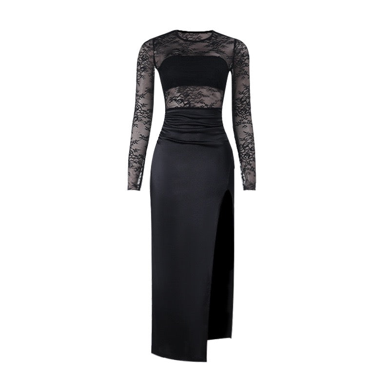 שמלת מקסי סאטן בעיצוב תחרה - קארן