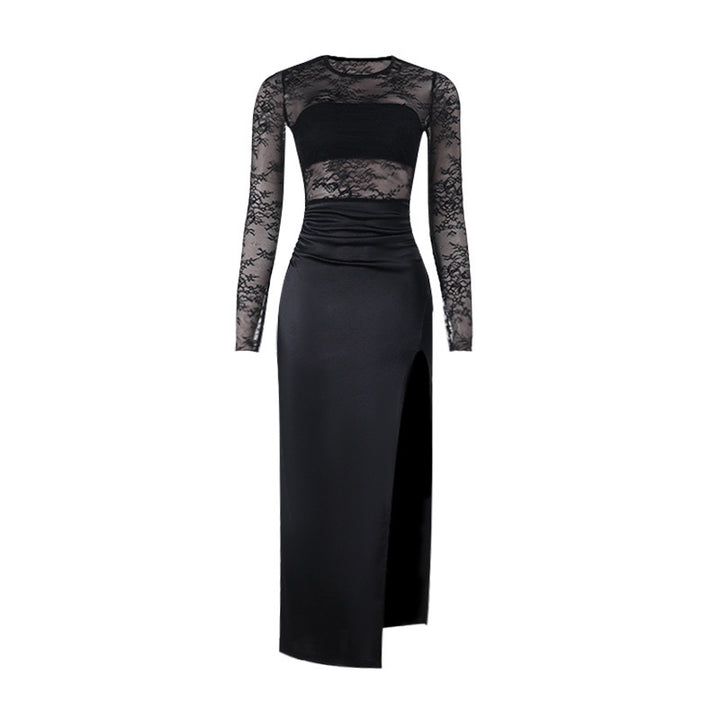 שמלת מקסי סאטן בעיצוב תחרה - קארן