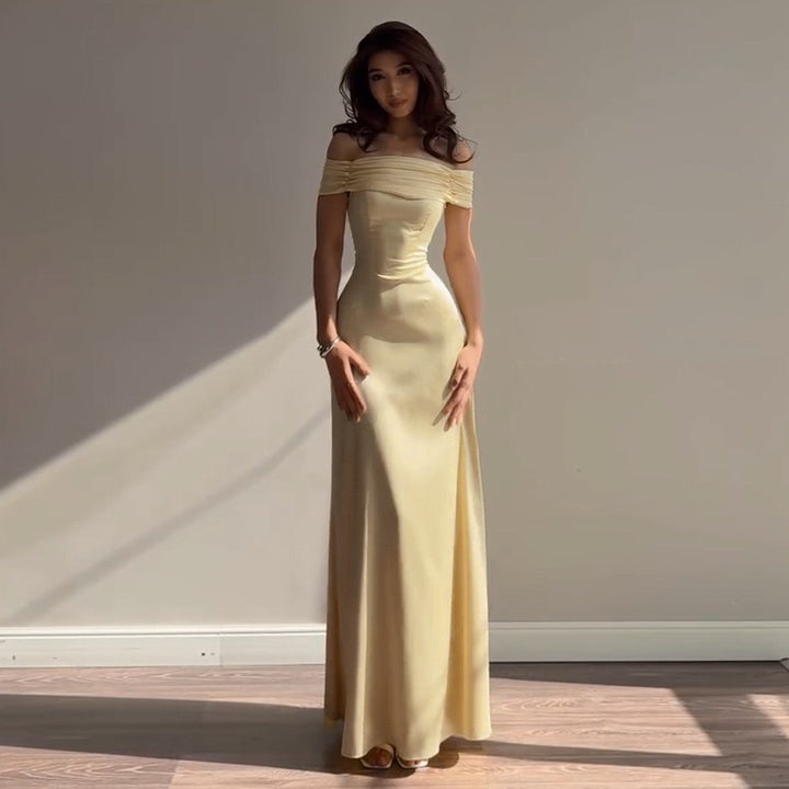 שמלת מקסי סאטן בעיצוב כתפיים חשופות - Hirus