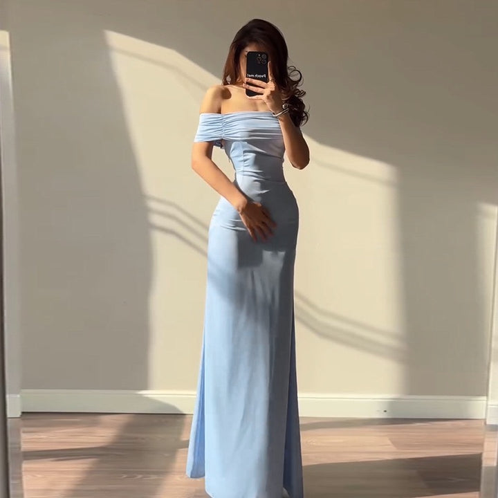 שמלת מקסי סאטן בעיצוב כתפיים חשופות - Hirus