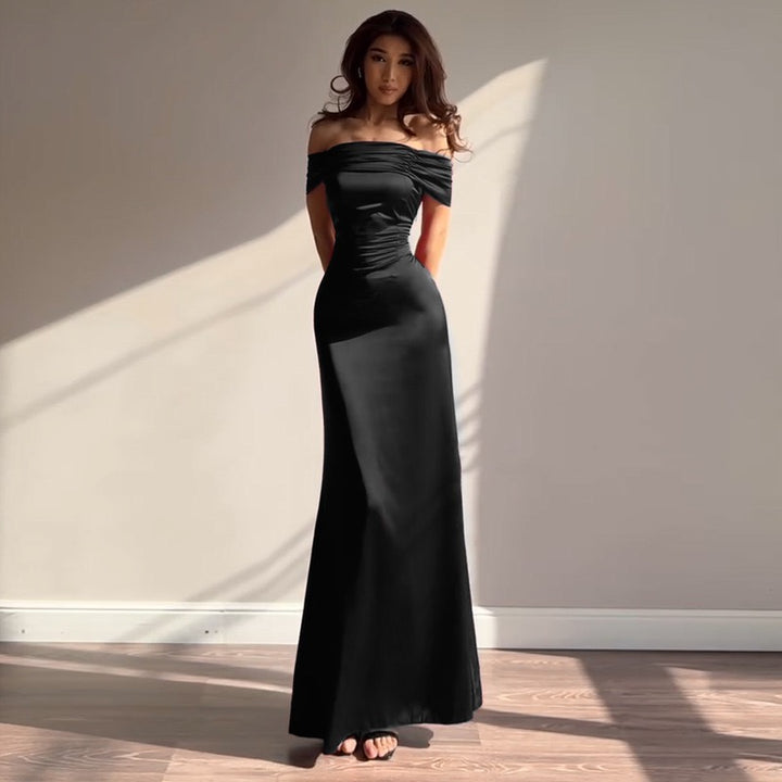 שמלת מקסי סאטן בעיצוב כתפיים חשופות - Hirus