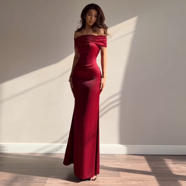 שמלת מקסי סאטן בעיצוב כתפיים חשופות - Hirus