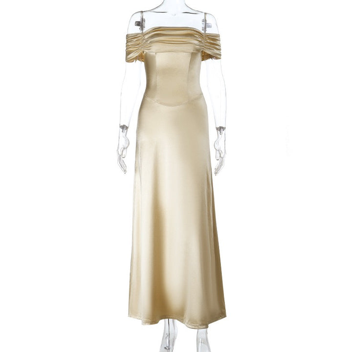 שמלת מקסי סאטן בעיצוב כתפיים חשופות - Hirus