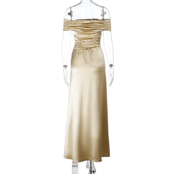 שמלת מקסי סאטן בעיצוב כתפיים חשופות - Hirus