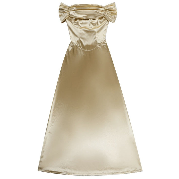 שמלת מקסי סאטן בעיצוב כתפיים חשופות - Hirus