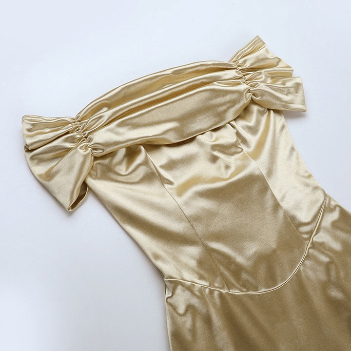 שמלת מקסי סאטן בעיצוב כתפיים חשופות - Hirus