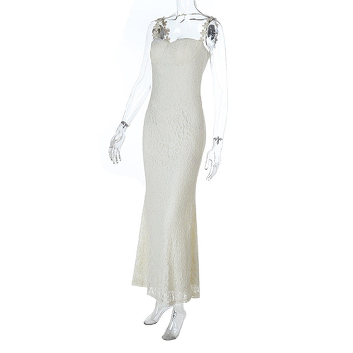 שמלת מקסי תחרה בעיצוב כתפיות פרחים - נורית