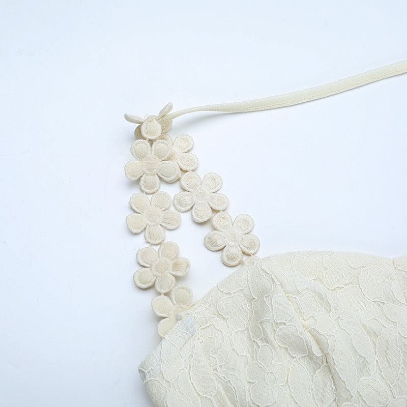 שמלת מקסי תחרה בעיצוב כתפיות פרחים - נורית