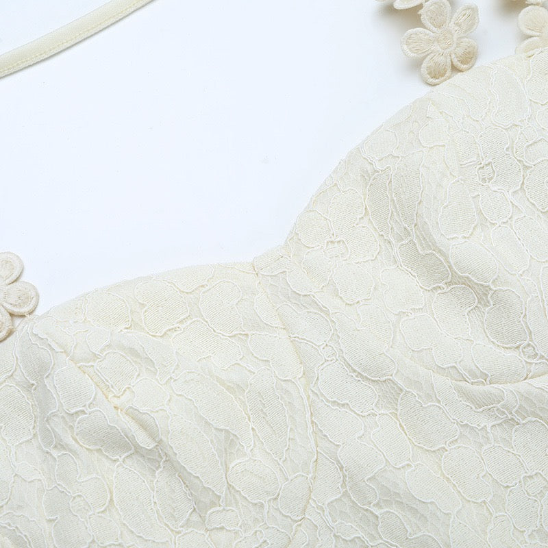 שמלת מקסי תחרה בעיצוב כתפיות פרחים - נורית