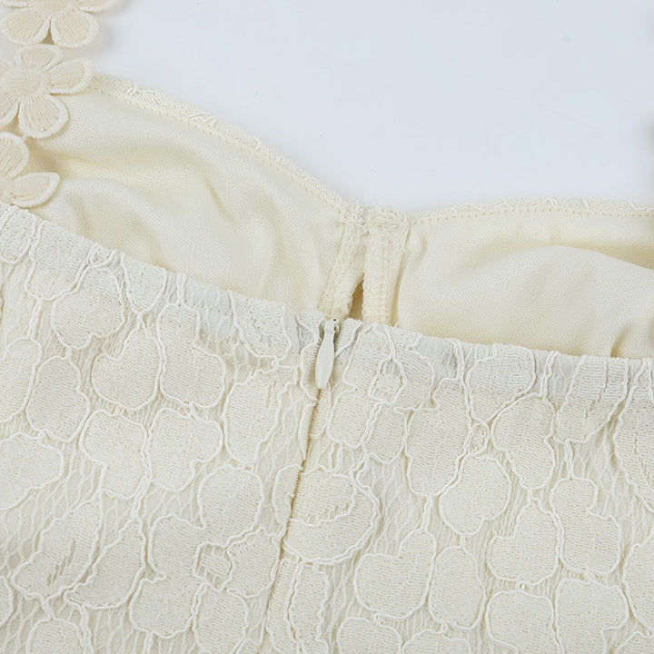 שמלת מקסי תחרה בעיצוב כתפיות פרחים - נורית