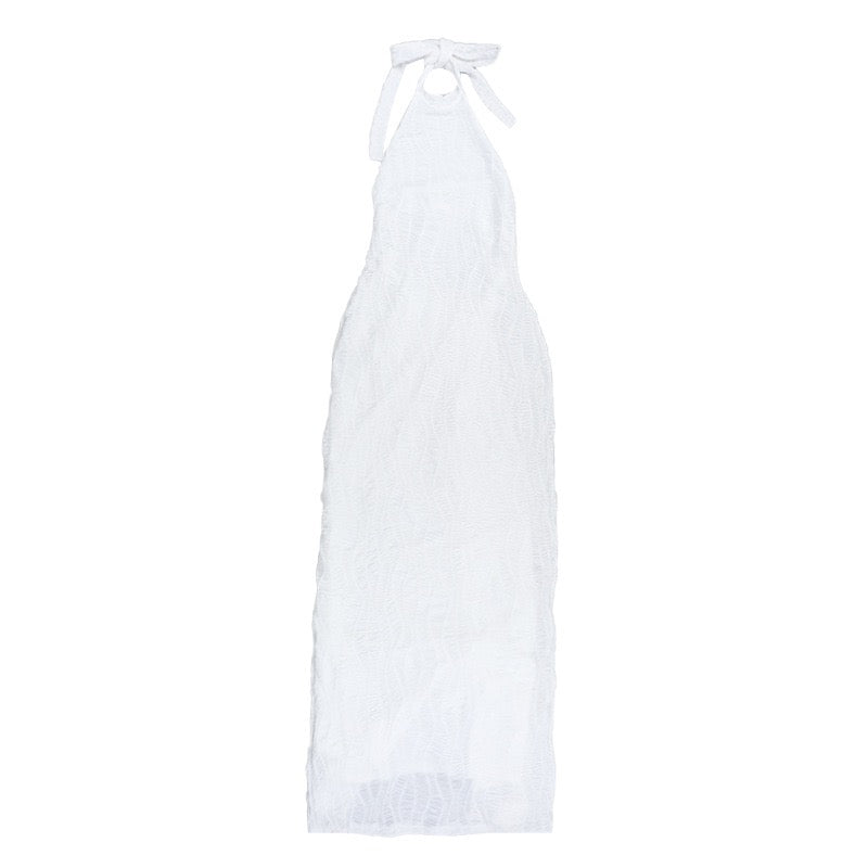 שמלת מקסי קולר בעיצוב כיווצים קשירה בעורף גב פתוח - לין