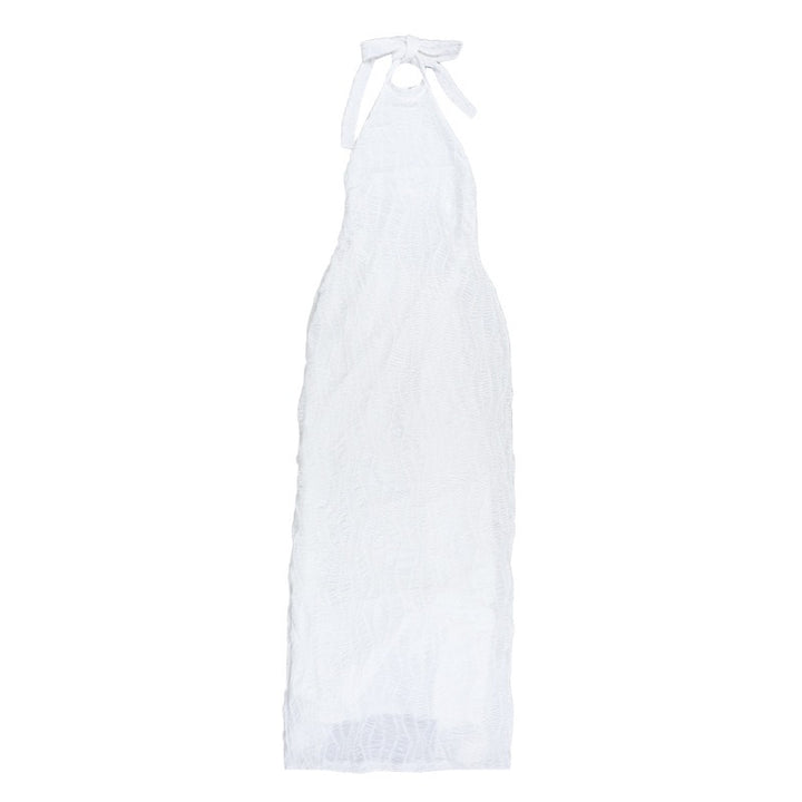 שמלת מקסי קולר בעיצוב כיווצים קשירה בעורף גב פתוח - לין