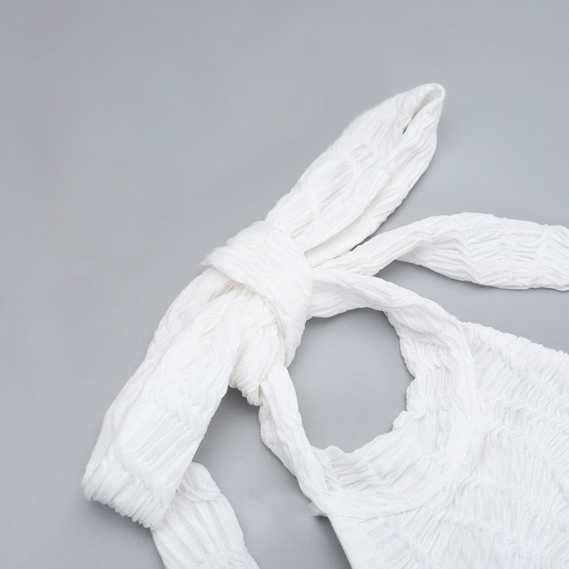 שמלת מקסי קולר בעיצוב כיווצים קשירה בעורף גב פתוח - לין