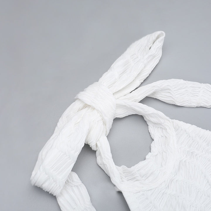 שמלת מקסי קולר בעיצוב כיווצים קשירה בעורף גב פתוח - לין