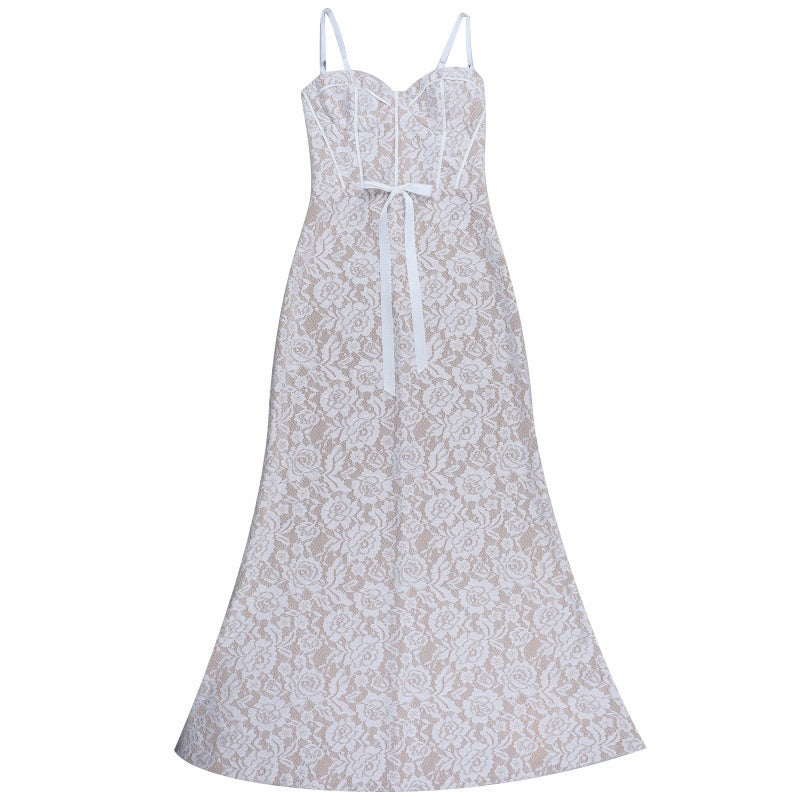 שמלת מקסי תחרה בעיצוב תחתית אטומה - מאריס