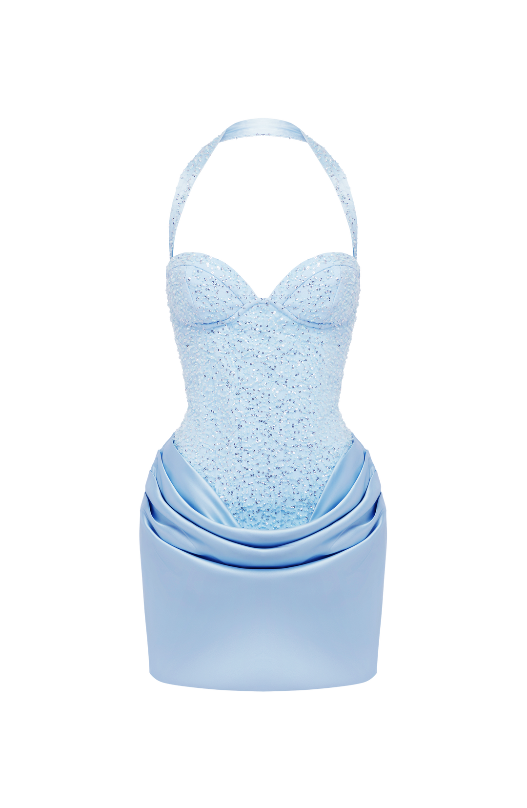 שמלת מיני פייטים גב פתוח בעיצוב קיפולי סאטן  - DEMMY
