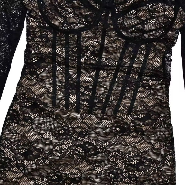 שמלת מיני תחרה בעיצוב מחוך - עלמא