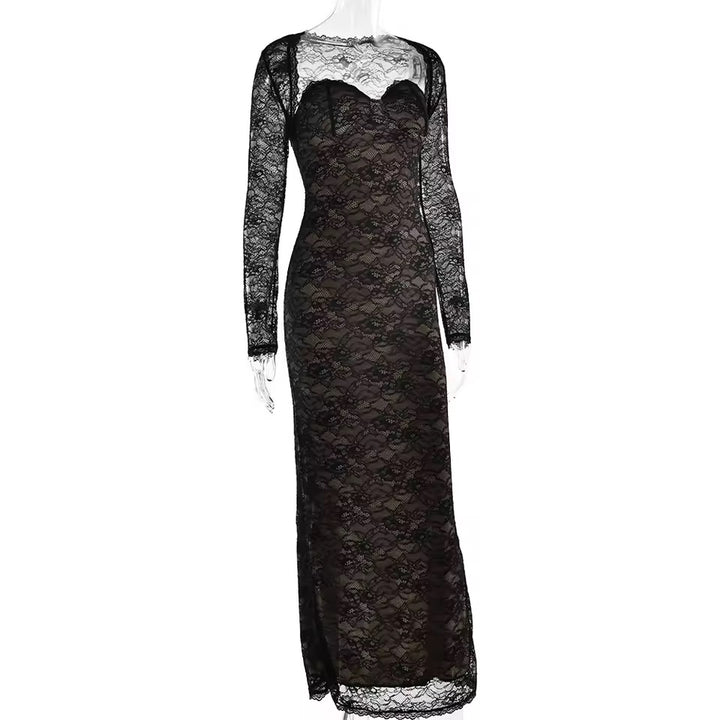 שמלת מקסי סטרפלס תחרה בעיצוב עליונית תואמת - לורנזה