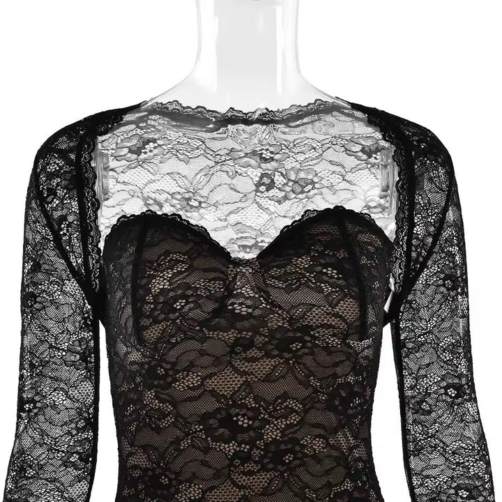 שמלת מקסי סטרפלס תחרה בעיצוב עליונית תואמת - לורנזה