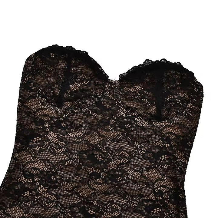 שמלת מקסי סטרפלס תחרה בעיצוב עליונית תואמת - לורנזה