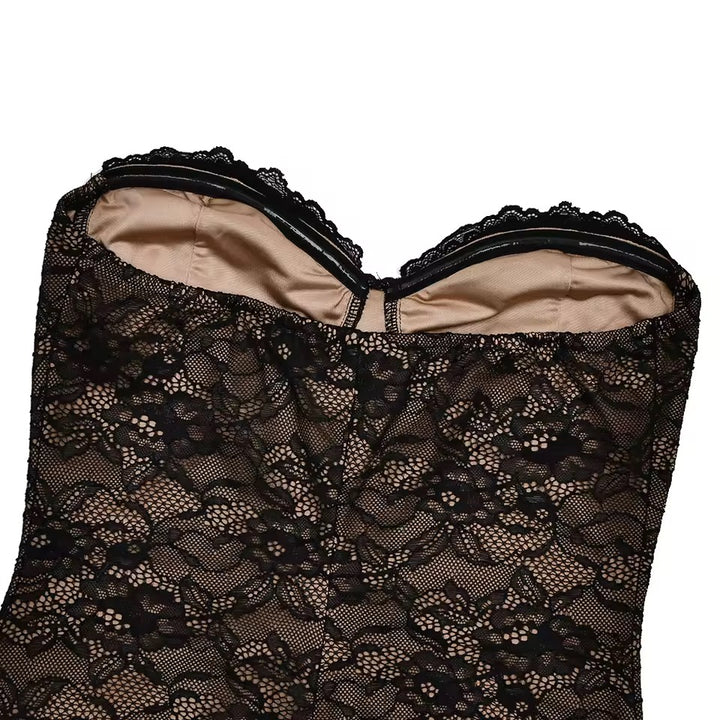 שמלת מקסי סטרפלס תחרה בעיצוב עליונית תואמת - לורנזה