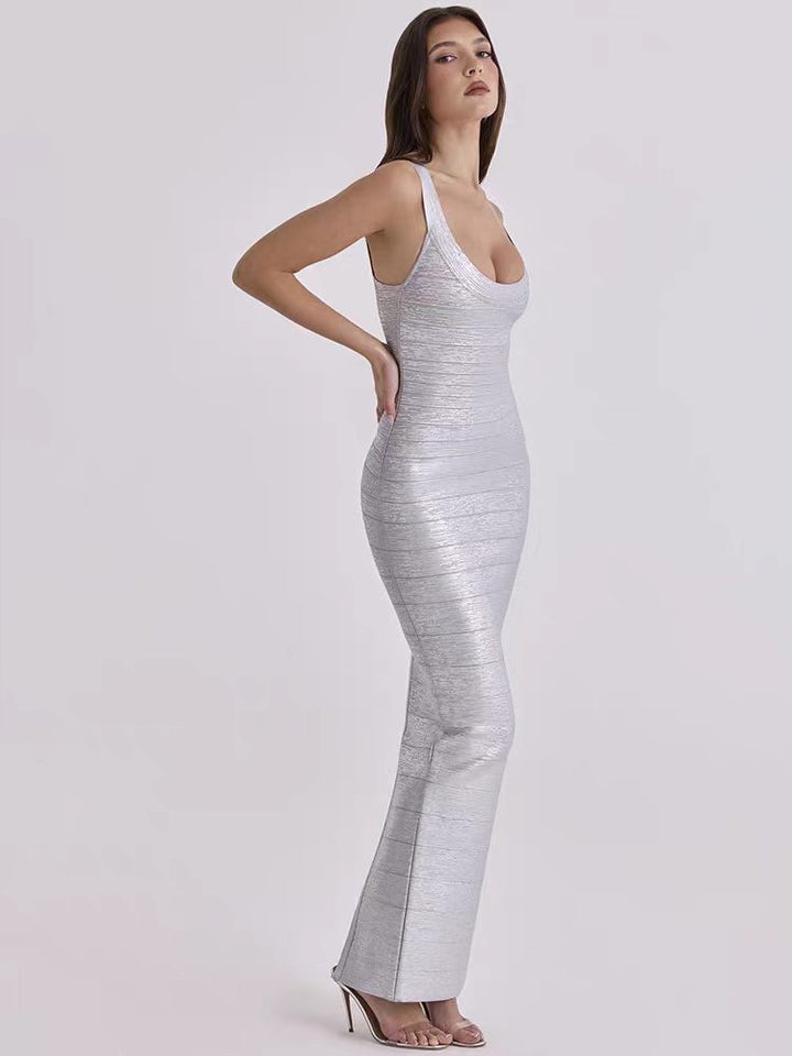 שמלת מקסי בד מחטב ומבריק - Briella