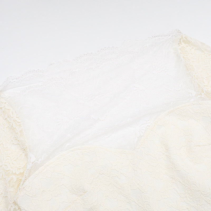 שמלת מקסי תחרה כתפיים חשופות בגזרת בת הים  - מיאל