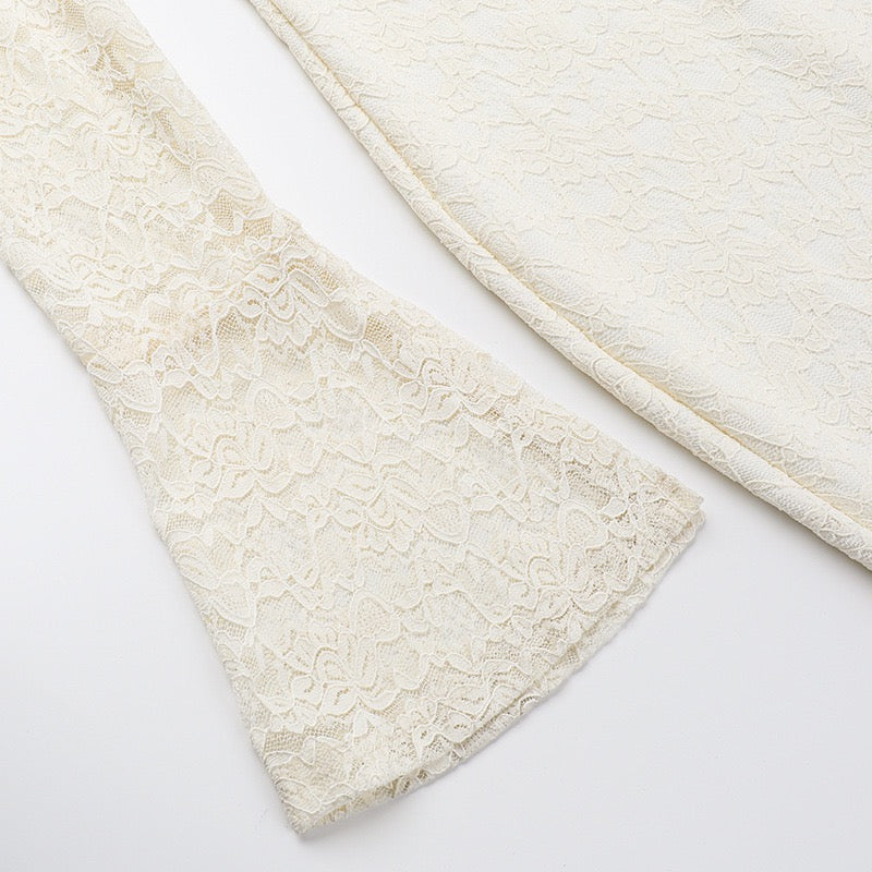 שמלת מקסי תחרה כתפיים חשופות בגזרת בת הים  - מיאל