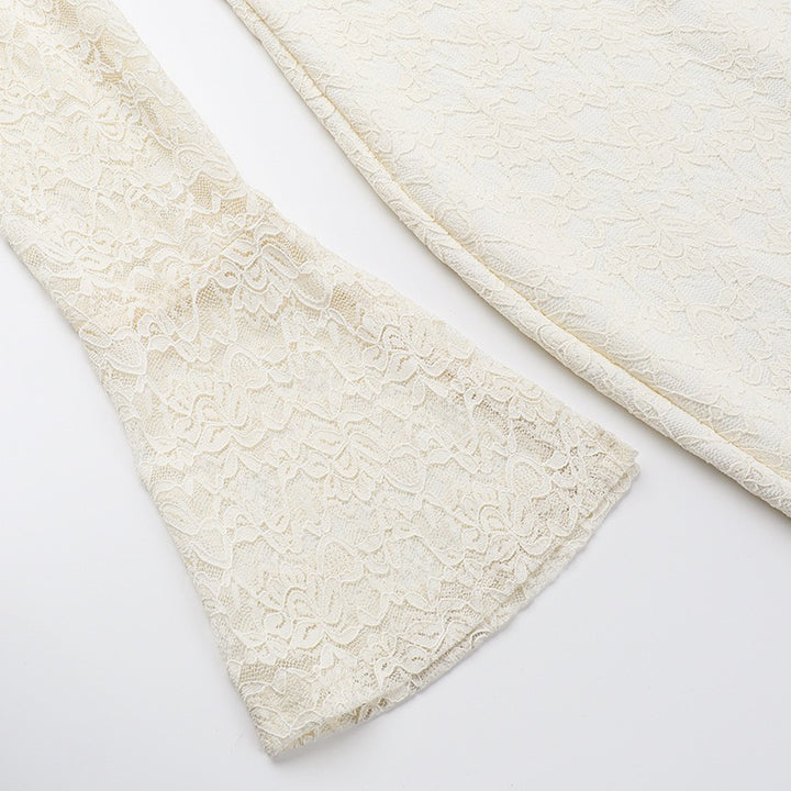 שמלת מקסי תחרה כתפיים חשופות בגזרת בת הים  - מיאל