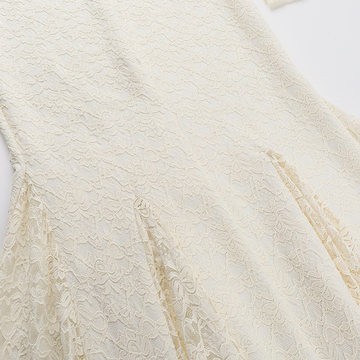 שמלת מקסי תחרה כתפיים חשופות בגזרת בת הים  - מיאל