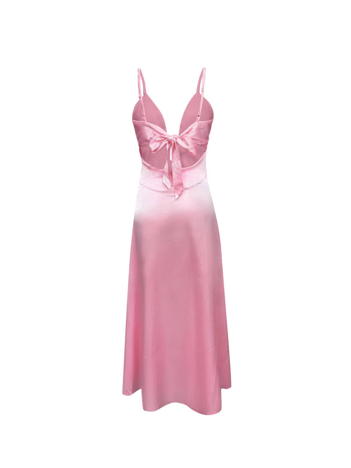 שמלת מקסי סאטן קשירה בחזה ובגב פתוח  - זוהר