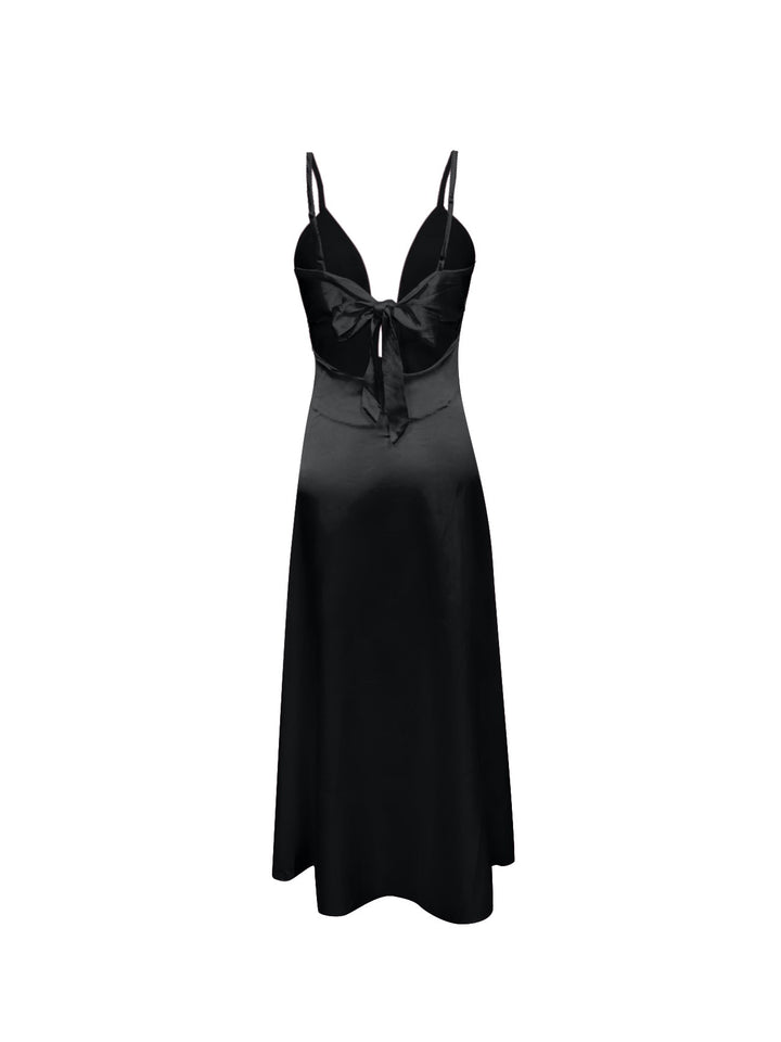 שמלת מקסי סאטן קשירה בחזה ובגב פתוח  - זוהר