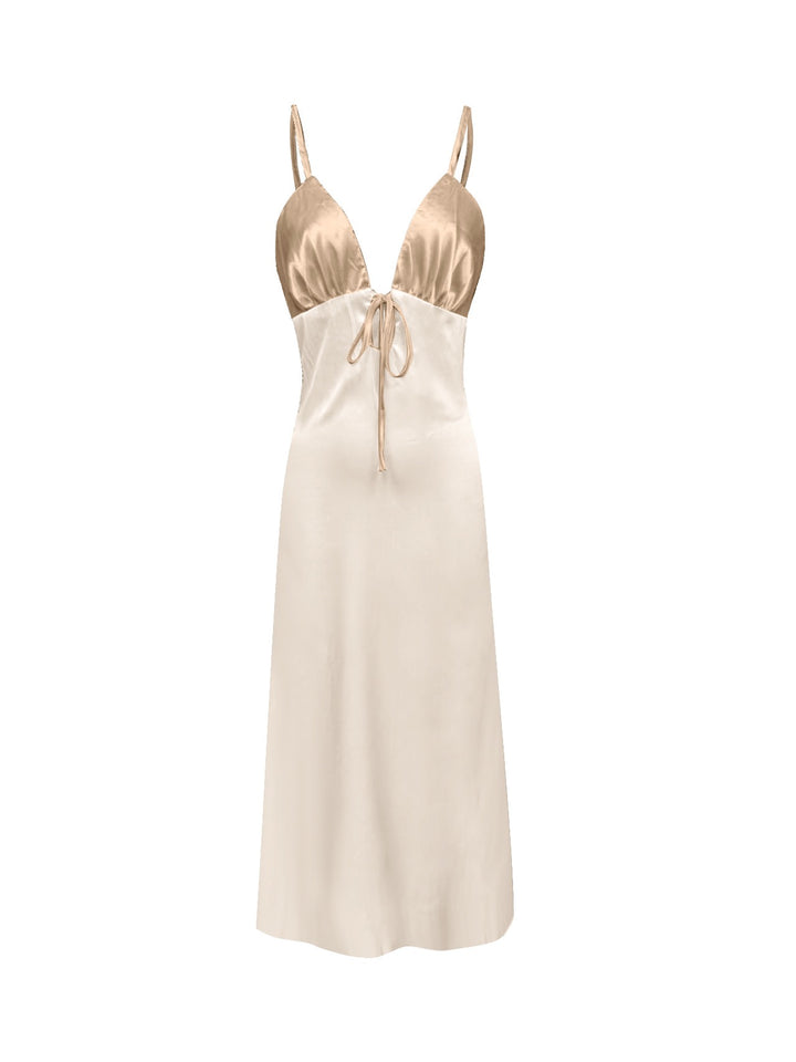 שמלת מקסי סאטן קשירה בחזה ובגב פתוח  - זוהר