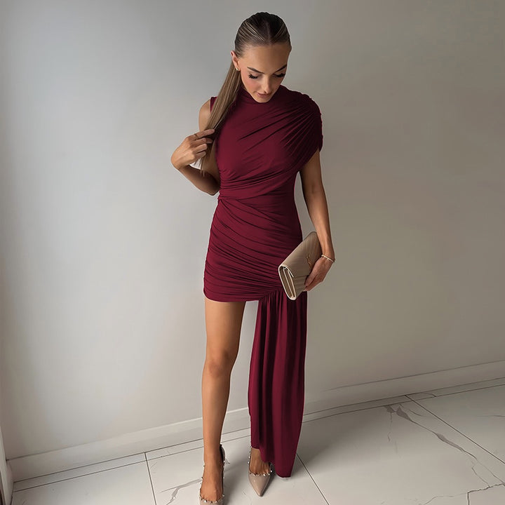 שמלת מיני כיווצים בעיצוב אסימטרי בעיטור שובל - ג'יי