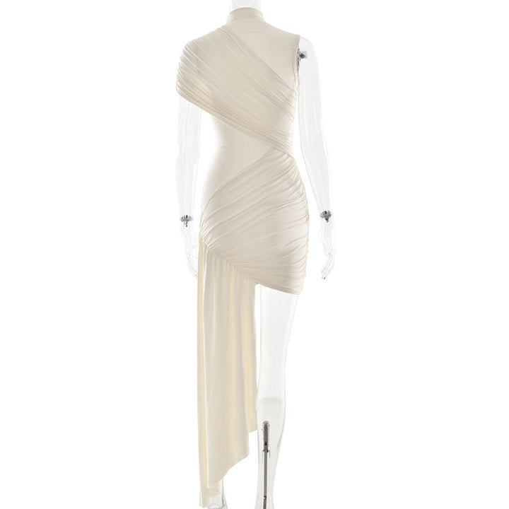 שמלת מיני כיווצים בעיצוב אסימטרי בעיטור שובל - ג'יי