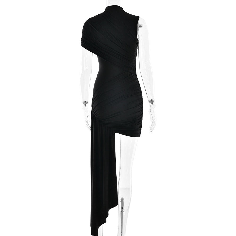 שמלת מיני כיווצים בעיצוב אסימטרי בעיטור שובל - ג'יי