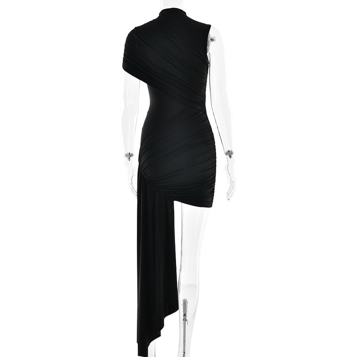 שמלת מיני כיווצים בעיצוב אסימטרי בעיטור שובל - ג'יי