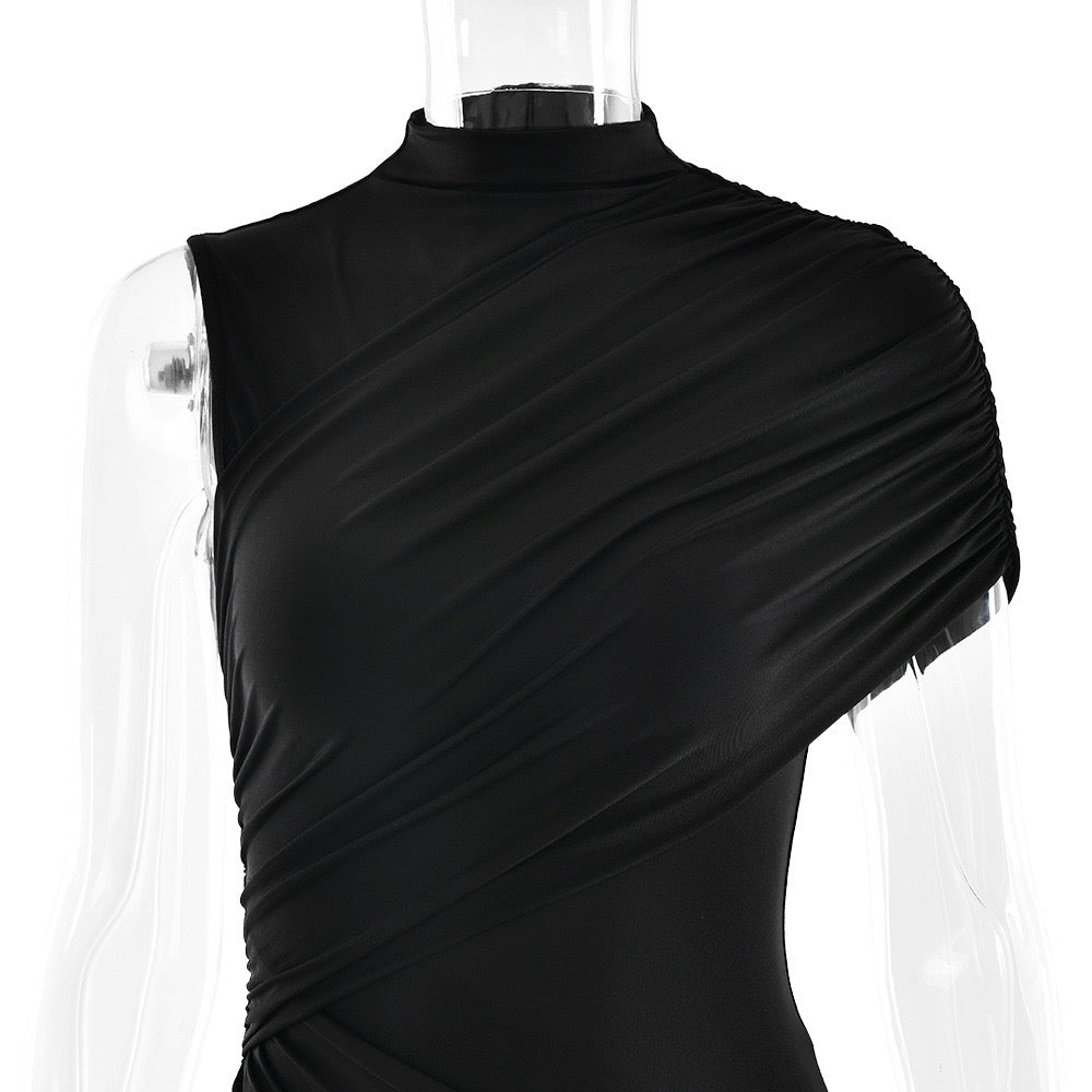 שמלת מיני כיווצים בעיצוב אסימטרי בעיטור שובל - ג'יי