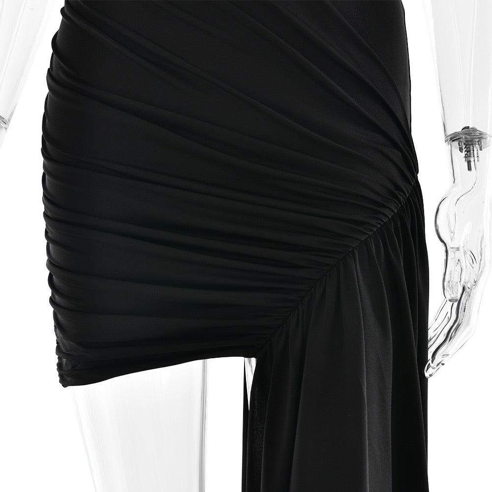 שמלת מיני כיווצים בעיצוב אסימטרי בעיטור שובל - ג'יי