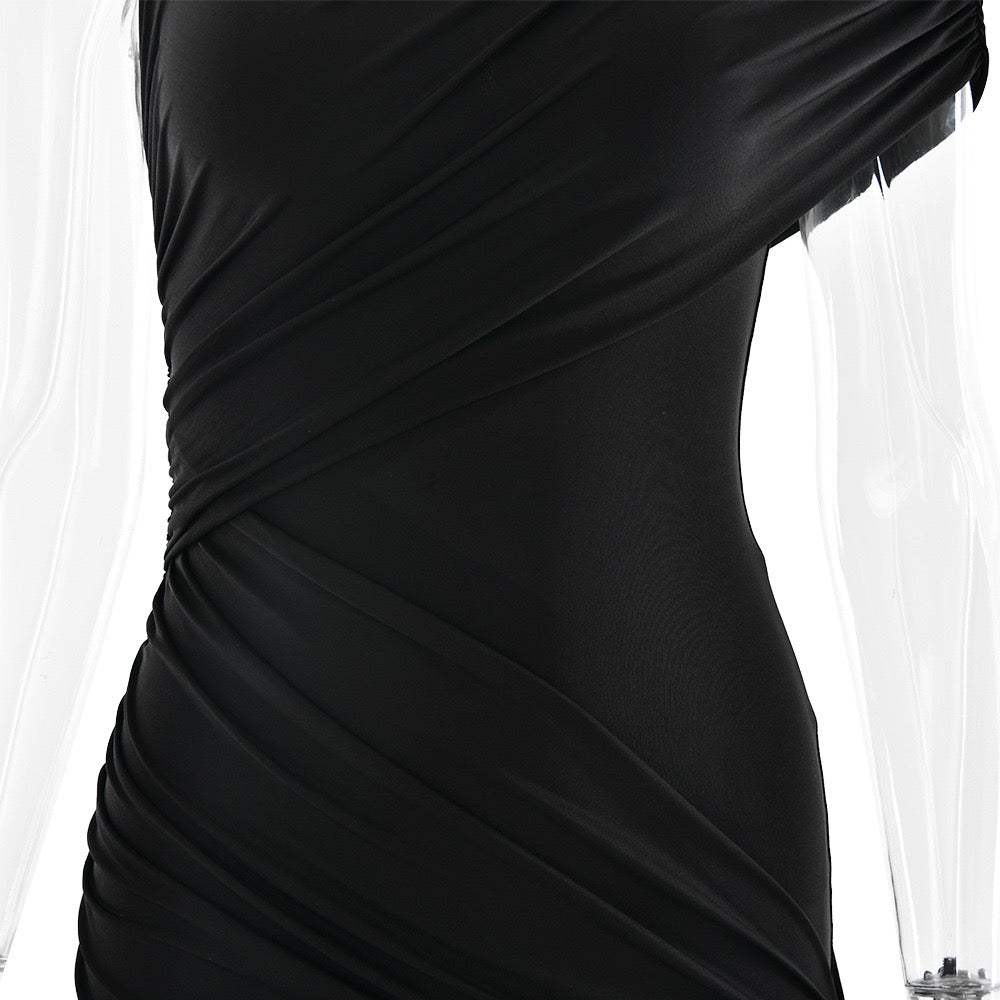 שמלת מיני כיווצים בעיצוב אסימטרי בעיטור שובל - ג'יי