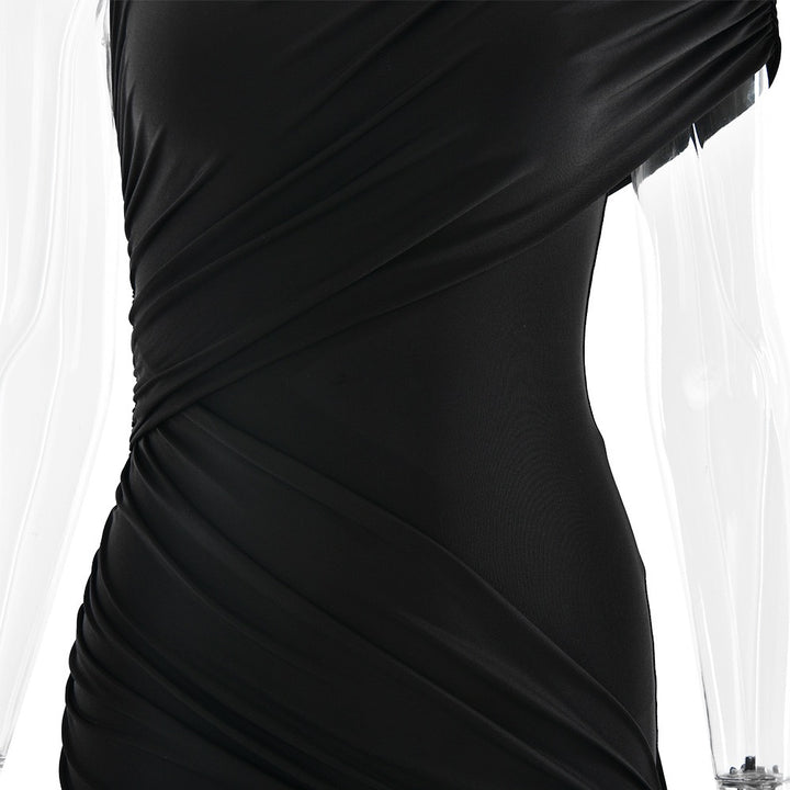 שמלת מיני כיווצים בעיצוב אסימטרי בעיטור שובל - ג'יי