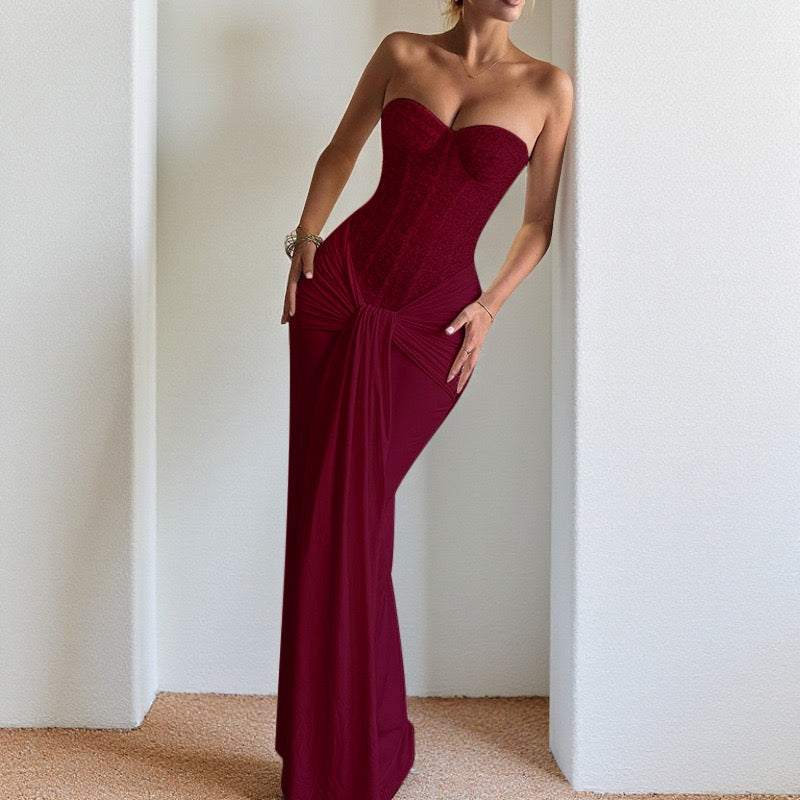 שמלת מקסי בעיצוב מחוך פייטים בעיטור קשירה וצעיף תואם - מייז